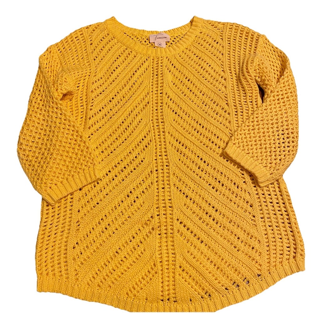 Andrea Jovine Women's M Yellow Open Knit Sweater Crochet Soft Festival Boho